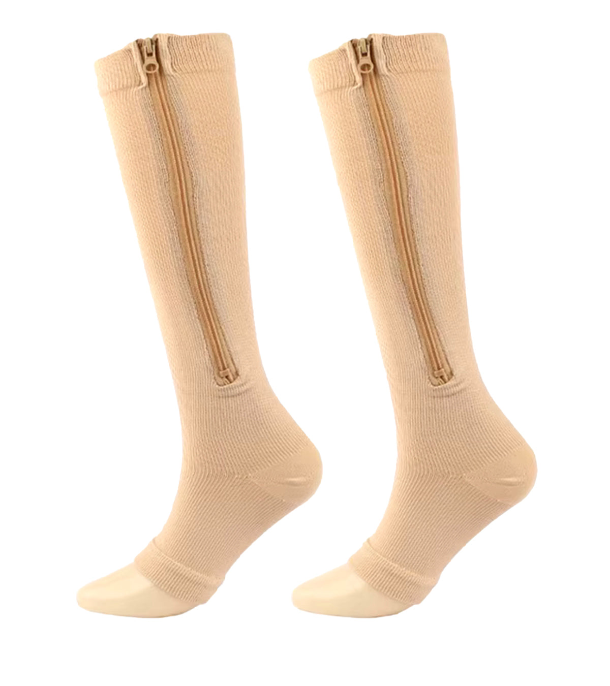 EasyOn Open Toe Zipper Compression Socks 20-30 mmHg (Beige)