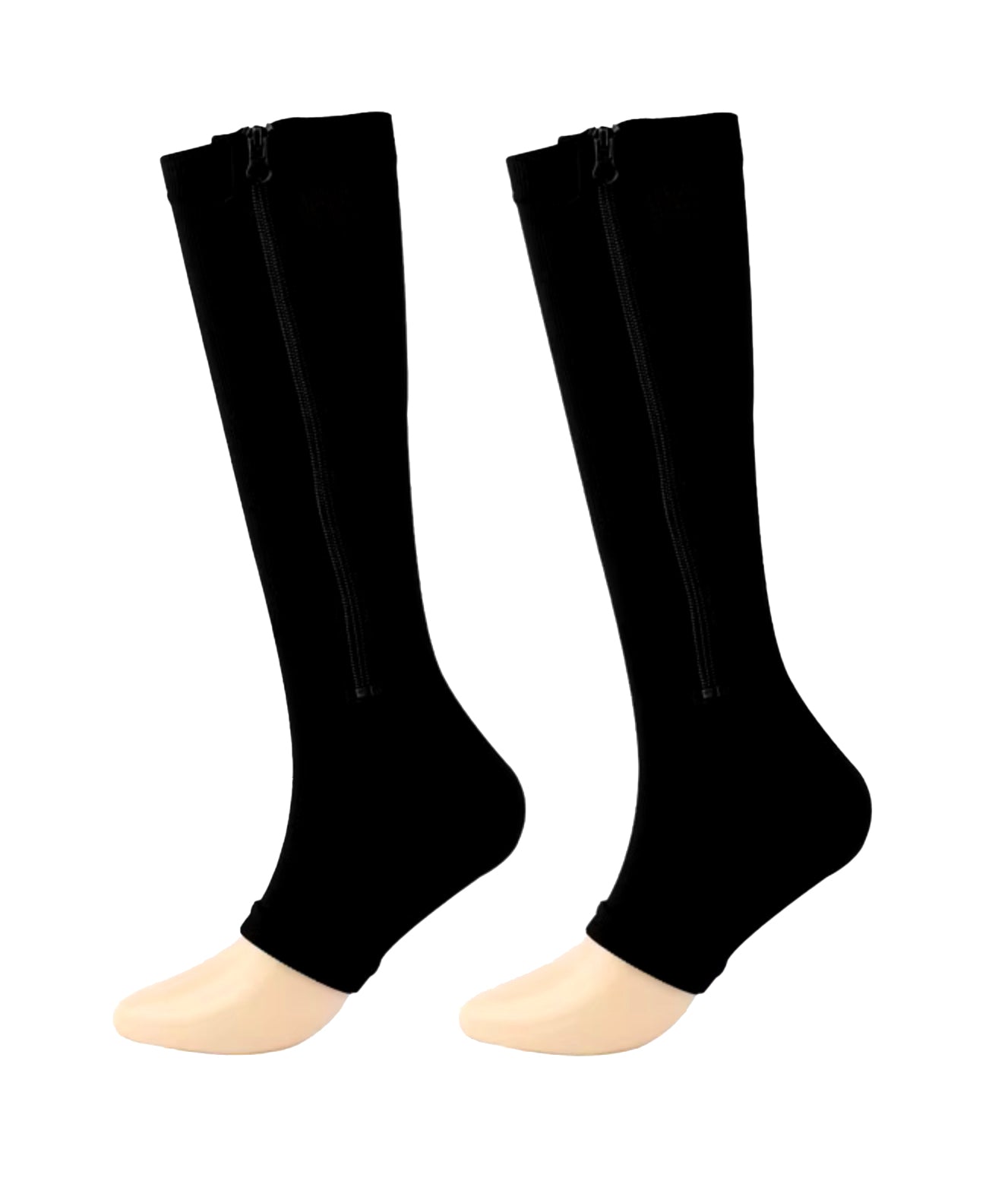 EasyOn Open Toe Zipper Compression Socks 20-30 mmHg (Black)