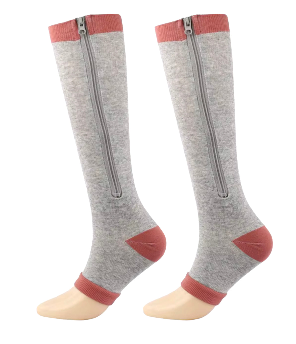 EasyOn Open Toe Zipper Compression Socks 20-30 mmHg (Gray)